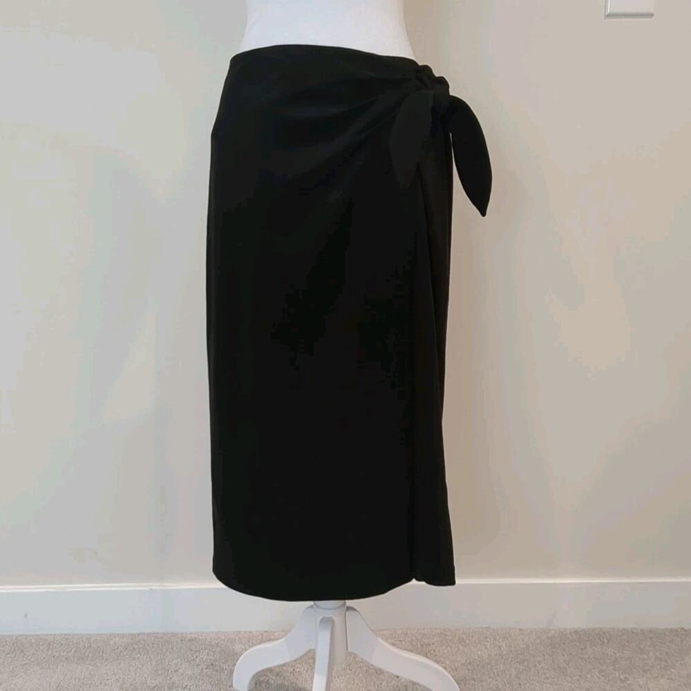 J. McLaughlin Women's 10 Faux Wrap Tie Preppy Black Faux Suede Elegant Skirt